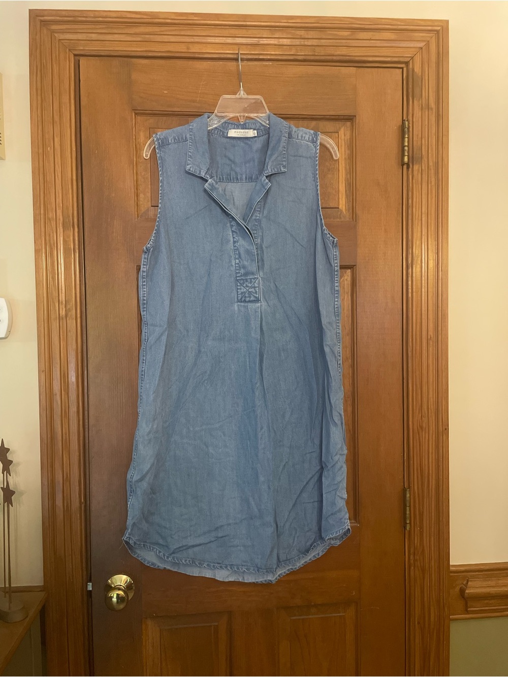 Mododoc Sleeveless Tencel Collared Shirt Dress - Light Blue, Size Medium